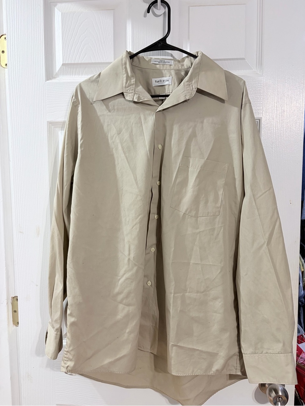 Van Heusen Tan Poplin Dress Shirt Men’s 16.5 34/35 Long Sleeve